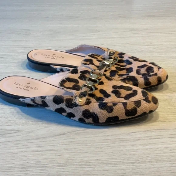 Kate Spade Cece Too Calf Hair Leopard Print Mules Brown Black - Size 7 Medium - Picture 2 of 16